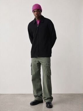 Weekday Black Ribbed Corduroy Full-Zip Jacket – Size M